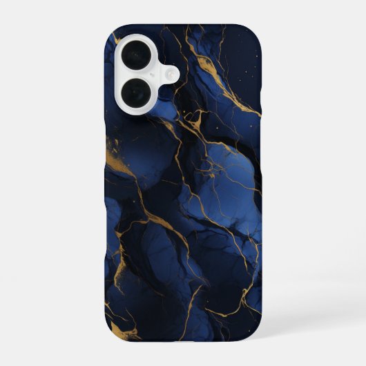 Noir Saphir Luxe Midnight Navy Marmer Goud iPhone 16 Hoesje (Achterkant)