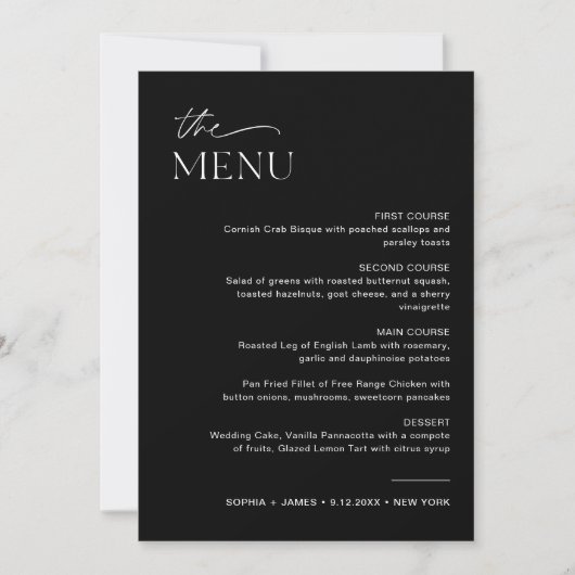 NOIR Weddenschap-menu 5x7 Kaart (Voorkant)