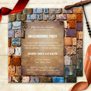 Noite van de kleurrijke Brick Rustic Housewarming  Kaart