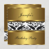 Noite verjaardag Floral Gold Black White 3 Kaart (Voorkant / Achterkant)