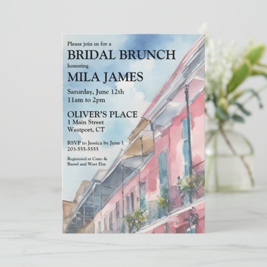 NOLA geïnspireerde bruids brunch uitnodiging (Staand voorkant)