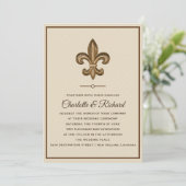 Nola Gold en Taupe French Fleur De Lis Wedding Kaart (Staand voorkant)