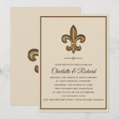 Nola Gold en Taupe French Fleur De Lis Wedding Kaart (Voorkant / Achterkant)