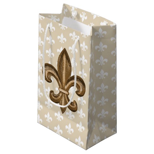 Nola Gold en White French Fleur De Lis Klein Cadeauzakje (Voorkant Gekanteld)