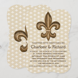 Nola Gold en White French Fleur De Lis Wedding Kaart