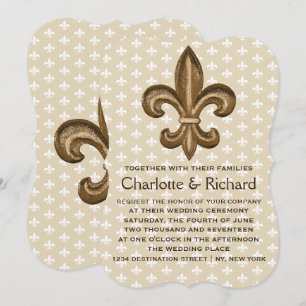 Nola Gold en White French Fleur De Lis Wedding Kaart