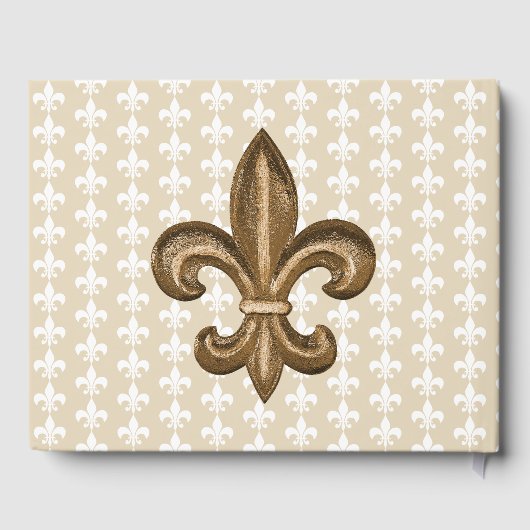 Nola Gold & White Franse Fleur de Lis bruiloft Gastenboek (Achterkant)