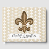 Nola Gold & White Franse Fleur de Lis bruiloft Gastenboek (Voorkant)