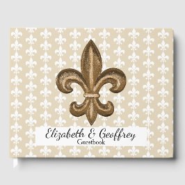 Nola Gold & White Franse Fleur de Lis bruiloft Gastenboek