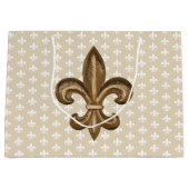Nola Gold & White French Fleur De Lis Large Cadeautasje (Voorkant)