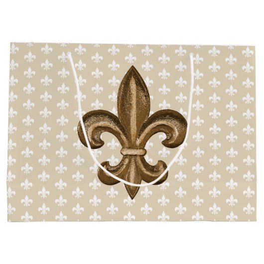 Nola Gold & White French Fleur De Lis Large Cadeautasje (Achterkant)