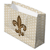 Nola Gold & White French Fleur De Lis Large Cadeautasje (Voorkant Gekanteld)