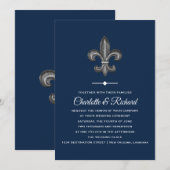 Nola Gray & Navy French Fleur De Lis Wedding Kaart (Voorkant / Achterkant)