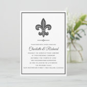 Nola Gray & White French Fleur De Lis Wedding Kaart (Staand voorkant)