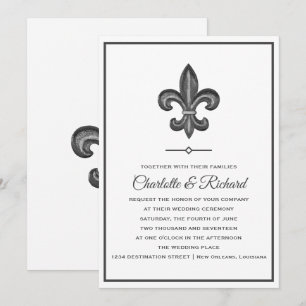 Nola Gray & White French Fleur De Lis Wedding Kaart