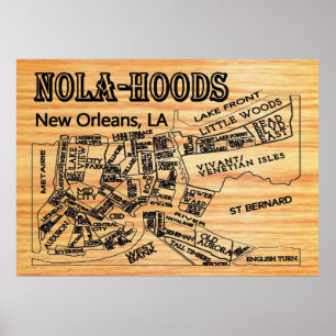 Nola-Hood New Orleans Buurt Map Poster