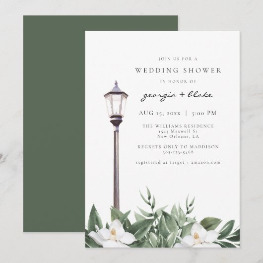NOLA New Orleans Magnolia Wedding Shower Invitatio Kaart (Voorkant / Achterkant)