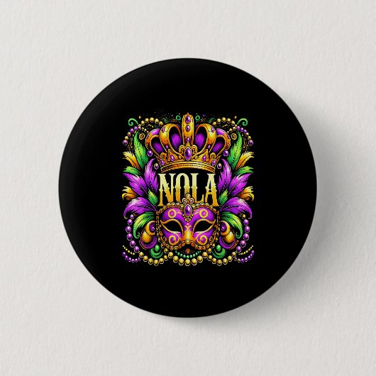Nola New Orleans Mardi Gras 2025  Ronde Button 5,7 Cm (Voorkant)