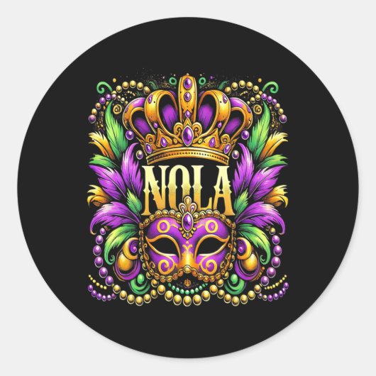 Nola New Orleans Mardi Gras 2025 Ronde Sticker (Voorkant)