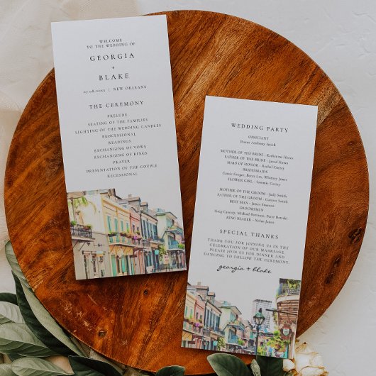 NOLA New Orleans Skyline Wedding Program Kaart