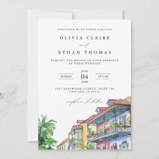 NOLA New Orleans Waterverf bestemming bruiloft Kaart (Voorkant)