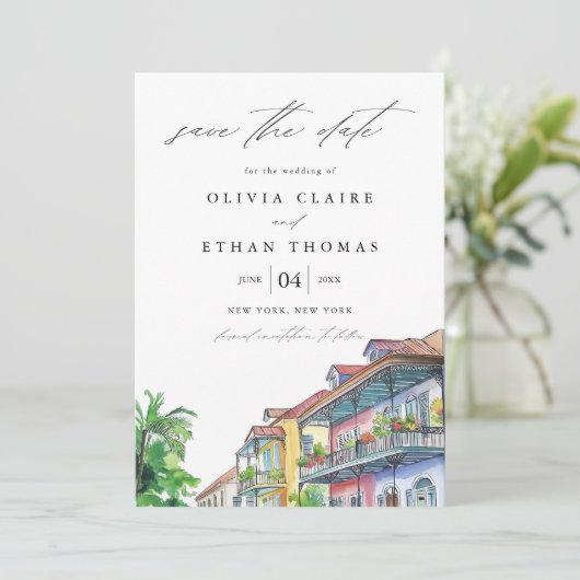 NOLA New Orleans Waterverf Save the Date Kaart (Staand voorkant)