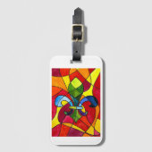 NOLA Rode Glas-in-Lood Fleur de Lis Bagage Label (Voorkant (verticaal))