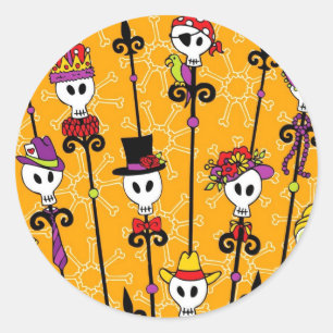 NOLA VOODOO SKULL MARDI GRAS PARTY RONDE STICKER