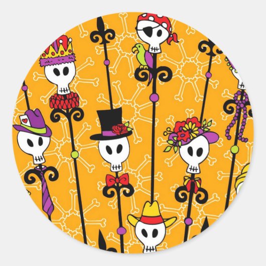 NOLA VOODOO SKULL MARDI GRAS PARTY RONDE STICKER (Voorkant)