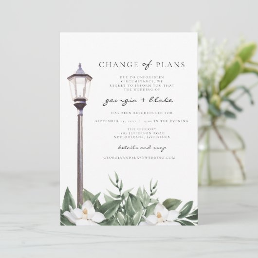 NOLA Waterverf Magnolia's Trouwplannen Gewijzigd Kaart (Staand voorkant)