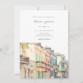 NOLA Waterverf New Orleans Bourbon Street Wedding Kaart (Voorkant)