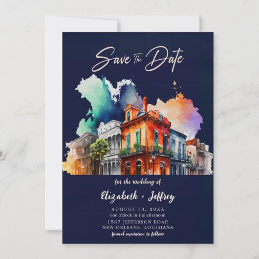 Nola Waterverf New Orleans Bruiloft Save The Date Kaart (Voorkant)