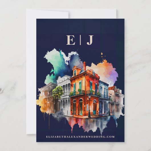 Nola Waterverf New Orleans Bruiloft Save The Date Kaart (Achterkant)