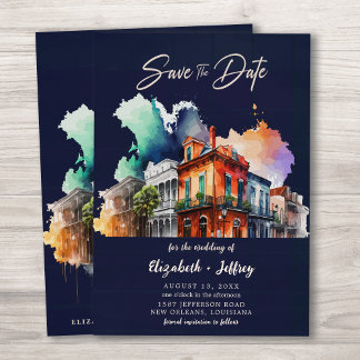 Nola Waterverf New Orleans Bruiloft Save The Date Kaart