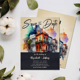 Nola Waterverf New Orleans Bruiloft Save The Date Kaart
