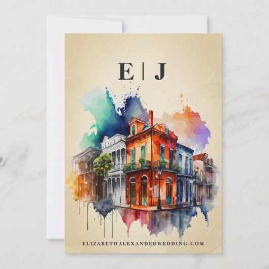 Nola Waterverf New Orleans Bruiloft Save The Date Kaart (Achterkant)