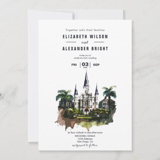 Nola Waterverf New Orleans City Louisiana Bruiloft Kaart (Voorkant)