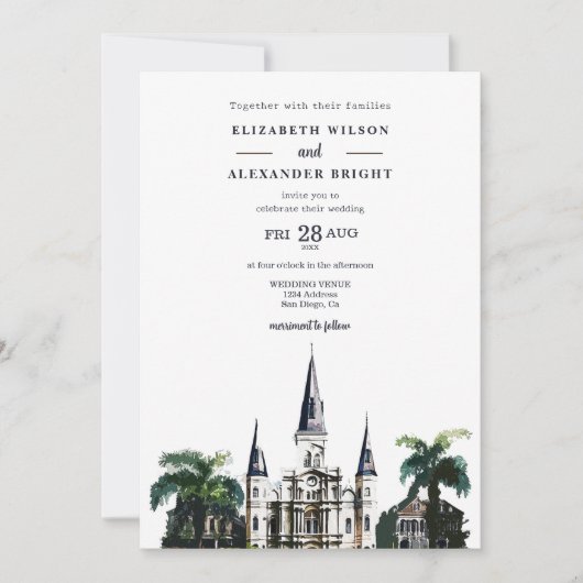 Nola Waterverf New Orleans City Louisiana Bruiloft Kaart (Voorkant)