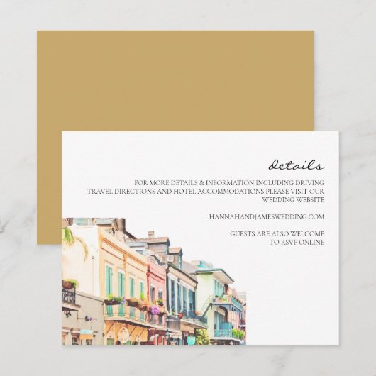 Nola - Waterverf New Orleans Wedding Details Kaart (Voorkant / Achterkant)