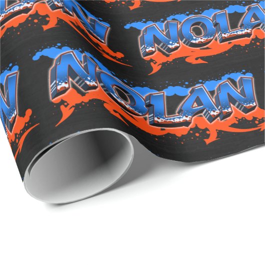 Nolan Vorname Name Graffiti blue orange Cadeaupapier (Rol Hoek)