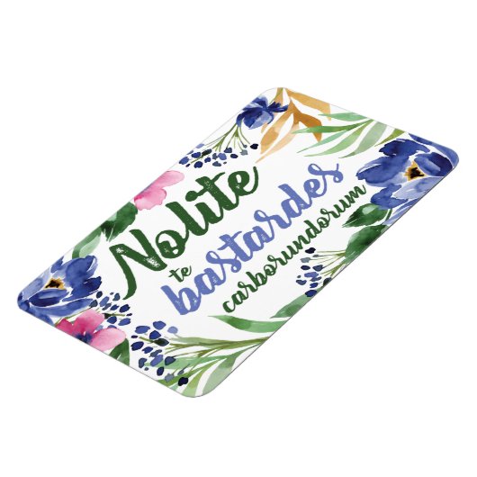 Nolite te Bastardes Carborundorum Blauw Bloemen Magneet (Linkerzijde)