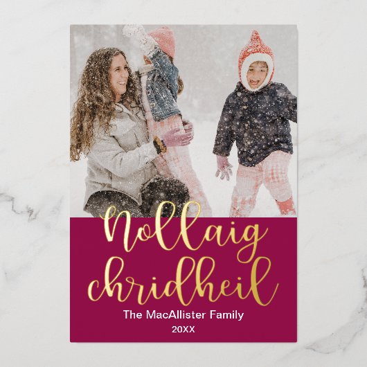 Nollaig Chridheil, Scots Gaelic Merry Kerstmis Folie Feestdagenkaart (Voorkant)