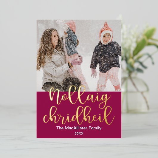 Nollaig Chridheil, Scots Gaelic Merry Kerstmis Folie Feestdagenkaart (Staand Voorkant)