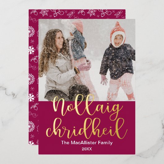 Nollaig Chridheil, Scots Gaelic Merry Kerstmis Folie Feestdagenkaart (Voorkant / Achterkant)