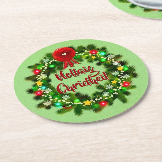 Nollaig Chridheil Scottish Kerstmis Ronde Kartonnen Onderzetter (Gebogen)