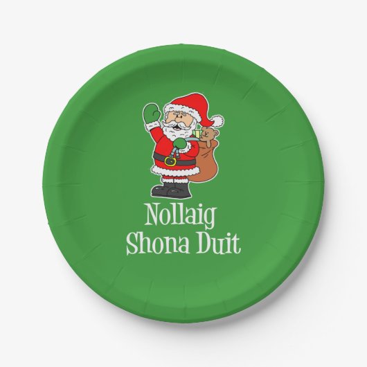 Nollaig Shona Duit Irish KerstkerstSanta Papieren Bordje (Voorkant)