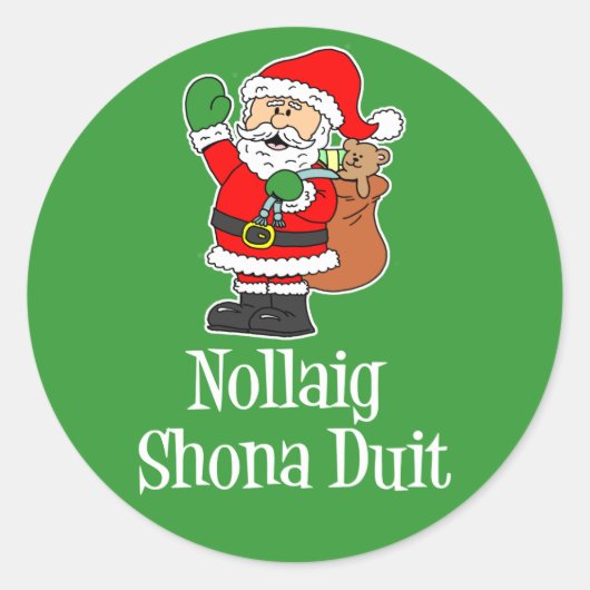 Nollaig Shona Duit Irish KerstkerstSanta Ronde Sticker (Voorkant)