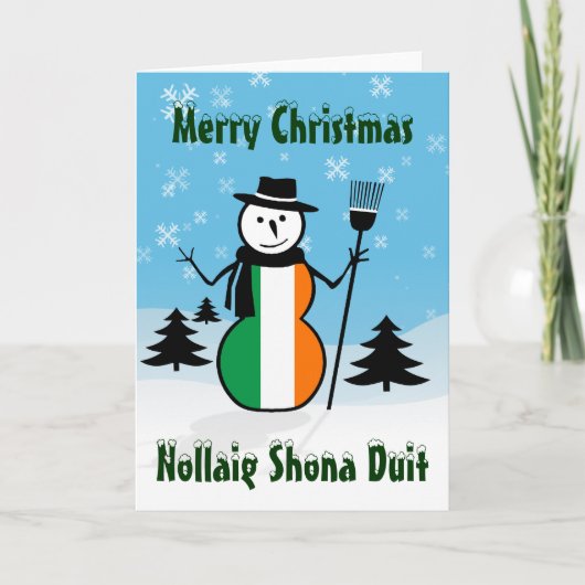 Nollaig Shona Duit Merry Christmas Ireland Snowman Feestdagen Kaart (Voorkant)