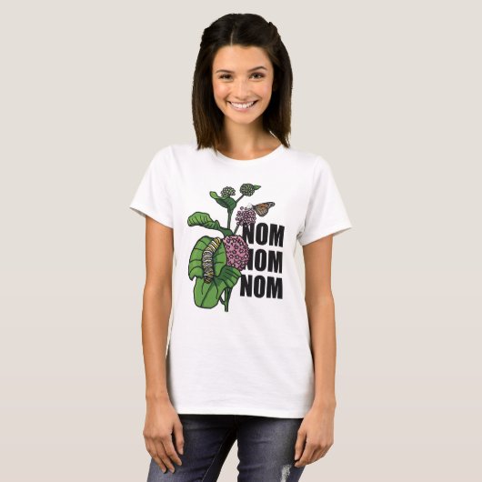 Nom Nom Nom Monarch Butterfly Caterstyle Milkweed T-shirt (Voorkant volledig)