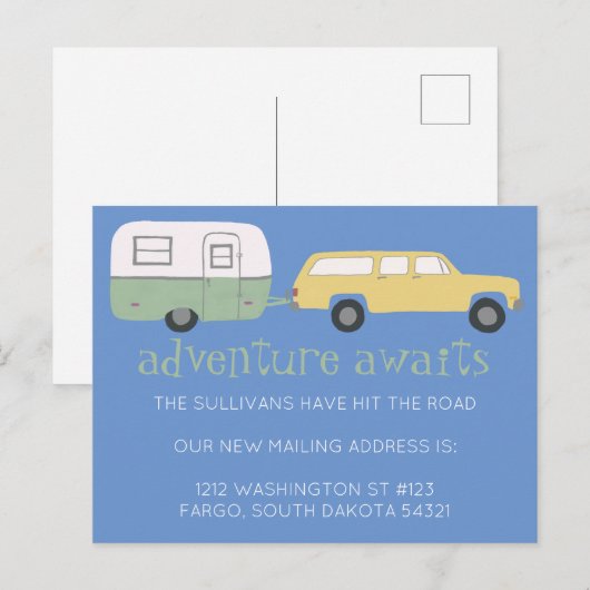 NOMAD Nieuw postadres AVONTUUR WACHT OP RV Briefkaart (Voorkant / Achterkant)
